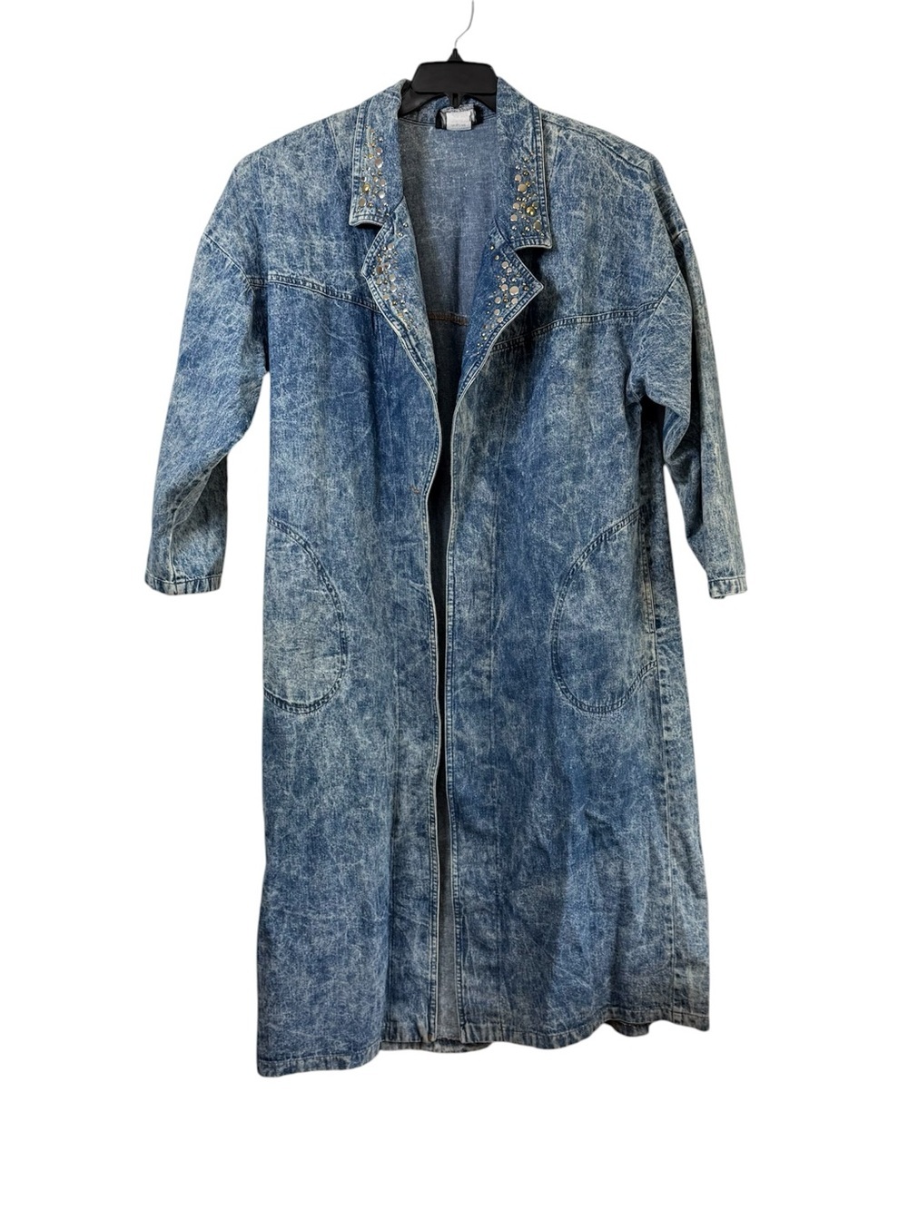Vintage 80s PG Collections Ginger Bort Acid Wash Studded Denim Duster Coat
